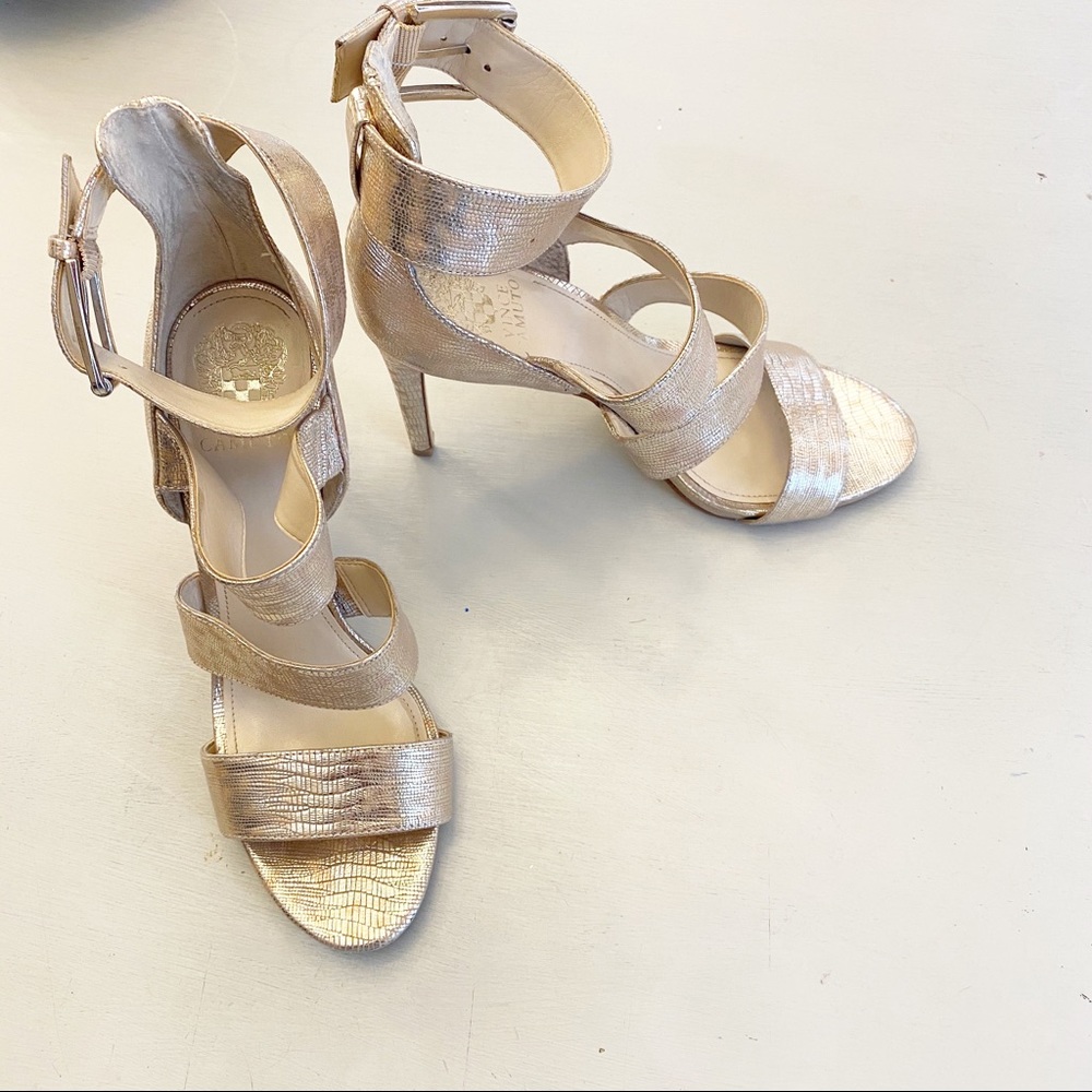 Vince Camuto Gold Embossed Strappy Heels
